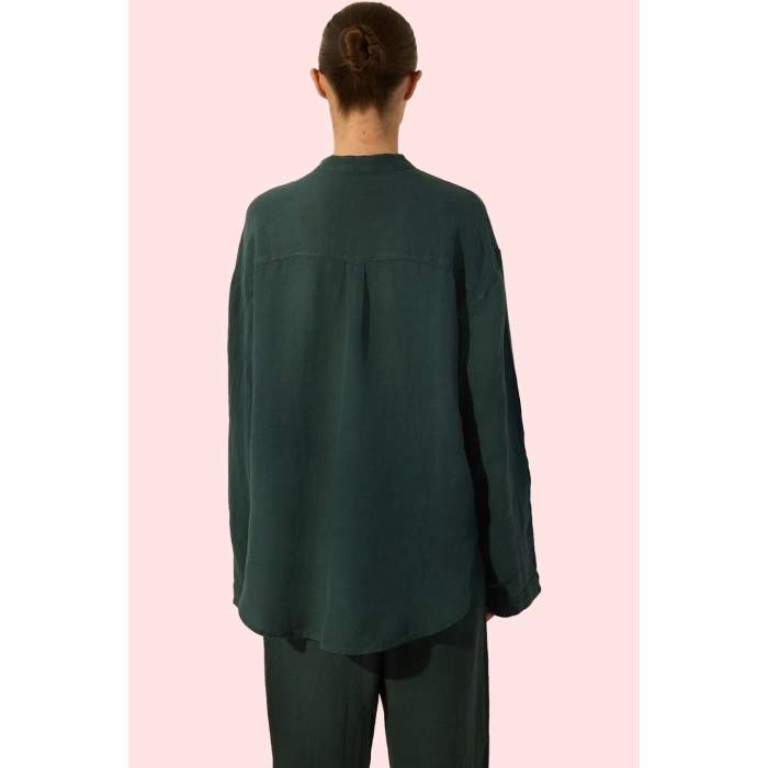 Kadın Keten Oversize Gömlek Dik Yaka Düz Desen Rahat Kalıp Günlük Stil Yaz Aylarının Vazgeçilmezi