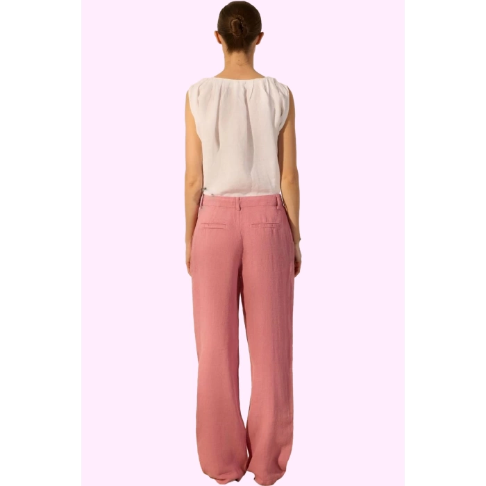 Kadın Keten Pantolon; Renk Yüksek Bel Wide Leg Dokuma Kumaş Günlük Stil Yaz Aylarının Vazgeçilmezi