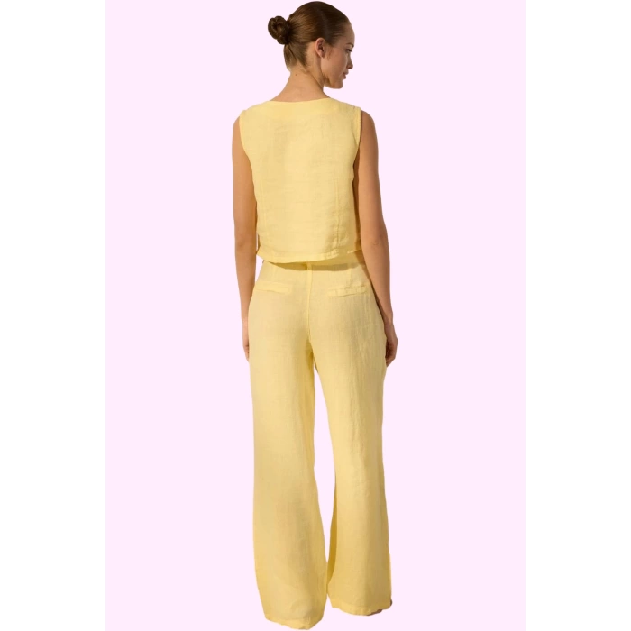 Kadın Keten Pantolon; Renk Yüksek Bel Wide Leg Dokuma Kumaş Günlük Stil Yaz Aylarının Vazgeçilmezi