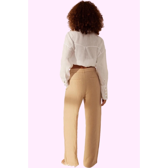Kadın Keten Pantolon; Renk Yüksek Bel Wide Leg Dokuma Kumaş Günlük Stil Yaz Aylarının Vazgeçilmezi
