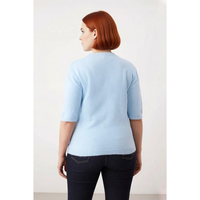 Kadın Kiraz Nakışlı Bisiklet Yaka Düşük Kol Regular Kalıp Triko Kazak İlkbahar Sonbahar Stili