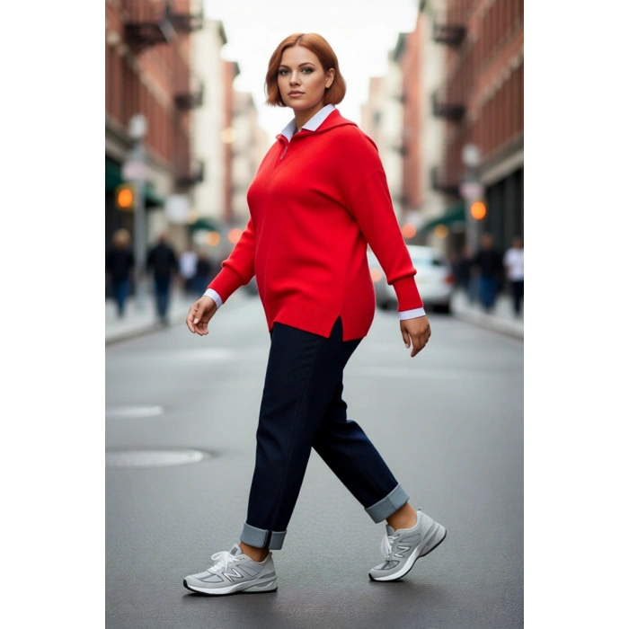 Kadın Kırmızı Düşük Kol Regular Triko Kazak Devrik Yaka Fermuarlı Akrilik Düz Desen Kışlık