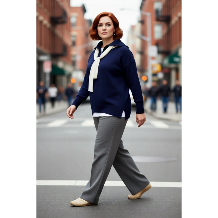 Kadın Kırmızı Regular Kalıp Devrik Yaka Fermuarlı Triko Kazak Düşük Kol ve Düz Desenli Kışlık Şıklık