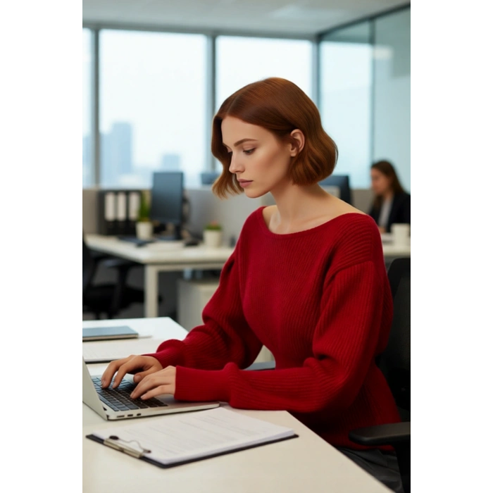 Kadın Kırmızı Regular Kalıp Kayık Yaka Balon Kol Crop Triko Kazak Gündüz Gece Şıklığı Sunar