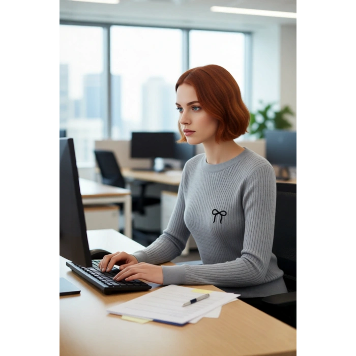 Kadın Kış Sezonu İçin Regular Kalıp Saç Örgü Dokulu Bisiklet Yaka Nakış Detaylı Triko Kazak