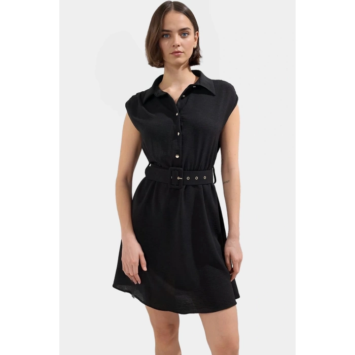 Kadın Kısa A Kesim Kemerli Elbise Polyester Dokuma Günlük Stil Profesyonel Görünüm Mükemmel Uyum