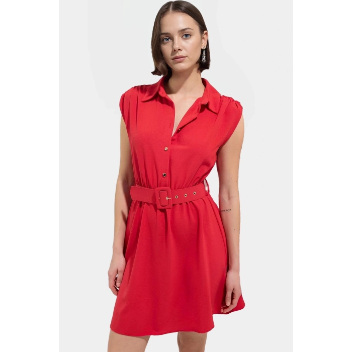 Kadın Kısa A Kesim Kemerli Elbise Polyester Dokuma Günlük Stil Profesyonel Görünüm Mükemmel Uyum