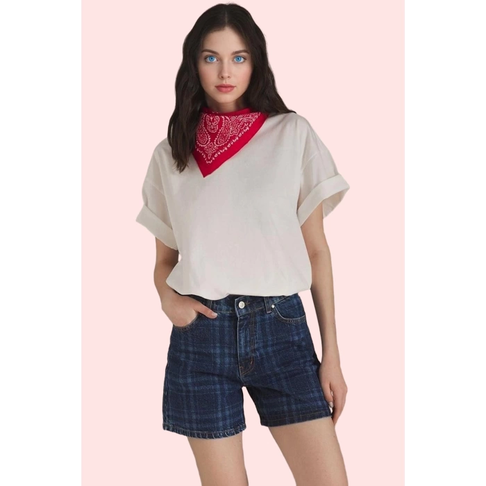 Kadın Kısa Boy Denim Şort Pamuk Nefes Alan Kumaş Rahat Günlük Hafta Sonu Dayanıklı Malzeme