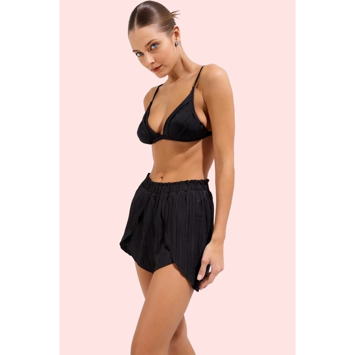 Kadın Kısa Boy Mom Fit Şort Crinkle Dokuma Nefes Alabilir Kumaş Günlük Şıklık Modern Tasarım