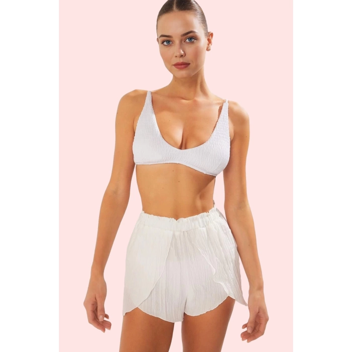 Kadın Kısa Boy Mom Fit Şort Crinkle Dokuma Nefes Alabilir Kumaş Günlük Şıklık Modern Tasarım