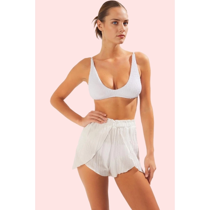 Kadın Kısa Boy Mom Fit Şort Crinkle Dokuma Nefes Alabilir Kumaş Günlük Şıklık Modern Tasarım