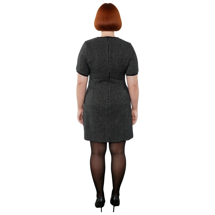 Kadın Kısa Kol Shift Kalıp Midi Boy Tüvit Dokuma Elbise Ofis Ve İş Ortamı Şıklığı İçin Kaliteli