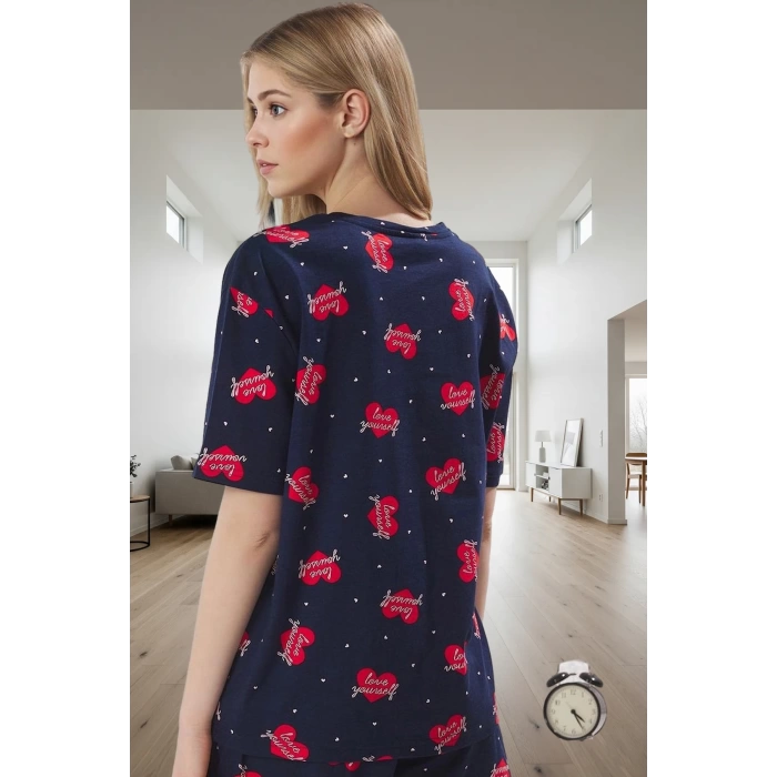Kadın Kısa Kollu Bisiklet Yaka Pamuklu Pijama Takımı Günlük Kullanım İçin Rahat Ve Şık Uzun Ömürlü