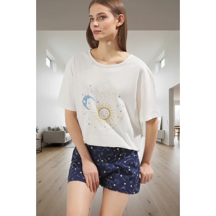 Kadın Kısa Kollu Bisiklet Yaka Pamuklu Pijama Takımı Premium Kalite Konforlu Kesim Trend Tasarım