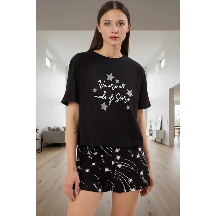 Kadın Kısa Kollu Bisiklet Yaka Pamuklu Pijama Takımı Şık Görünüm Mükemmel Uyum Modern Stil