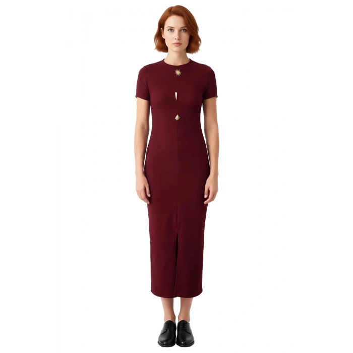 Kadın Kısa Kollu Düz Desen Bodycon Elbise Bisiklet Yaka Ottoman Örme Midi Boy Günlük Stile Uygun