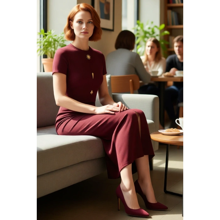 Kadın Kısa Kollu Düz Desen Bodycon Elbise Bisiklet Yaka Ottoman Örme Midi Boy Günlük Stile Uygun