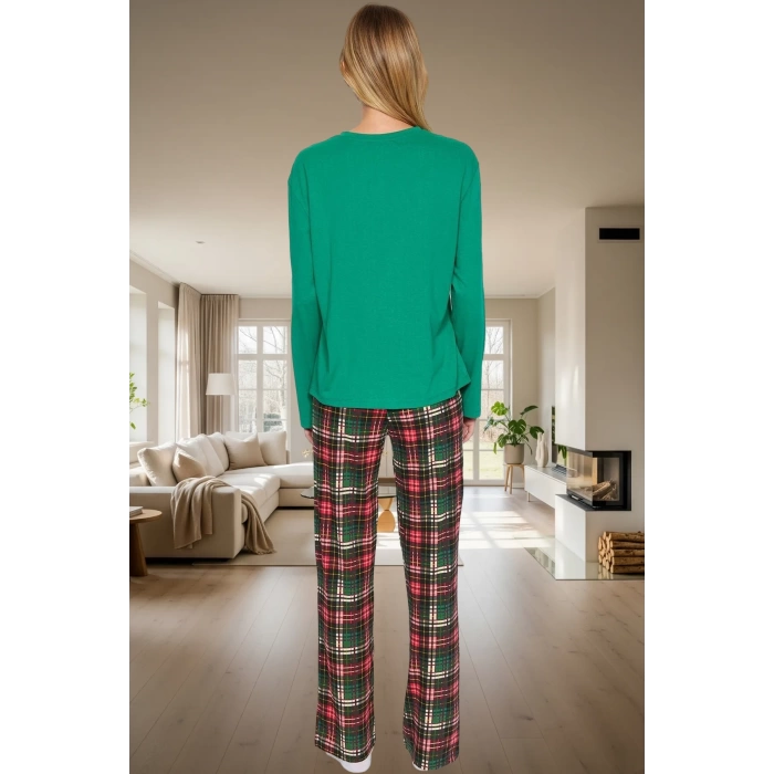 Kadın Kışlık %100 Pamuklu Pijama Takımı Rahat Yılbaşı Baskısı Konforlu Kesim Ve Şık