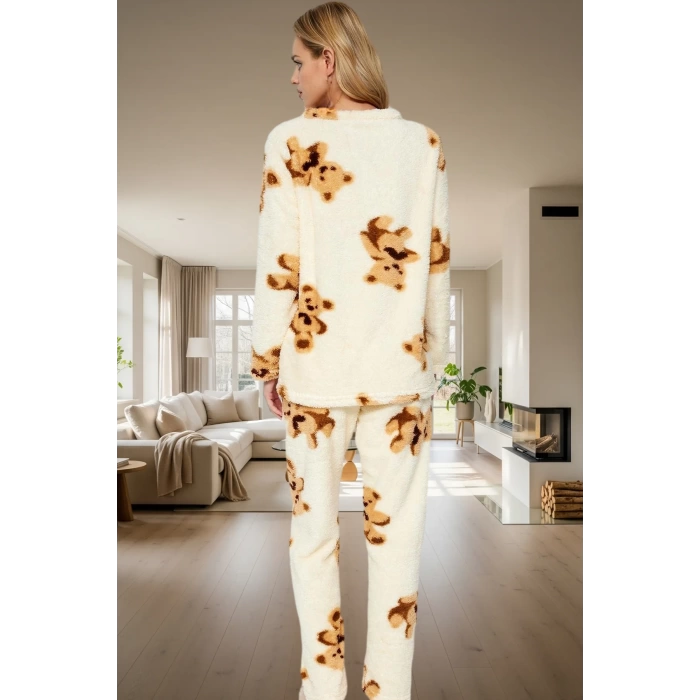 Kadın Kışlık Ayıcıklı Wellsoft Pijama Takımı Rahat Ev Giyim Seti Dayanıklı Malzeme Premium Kalite