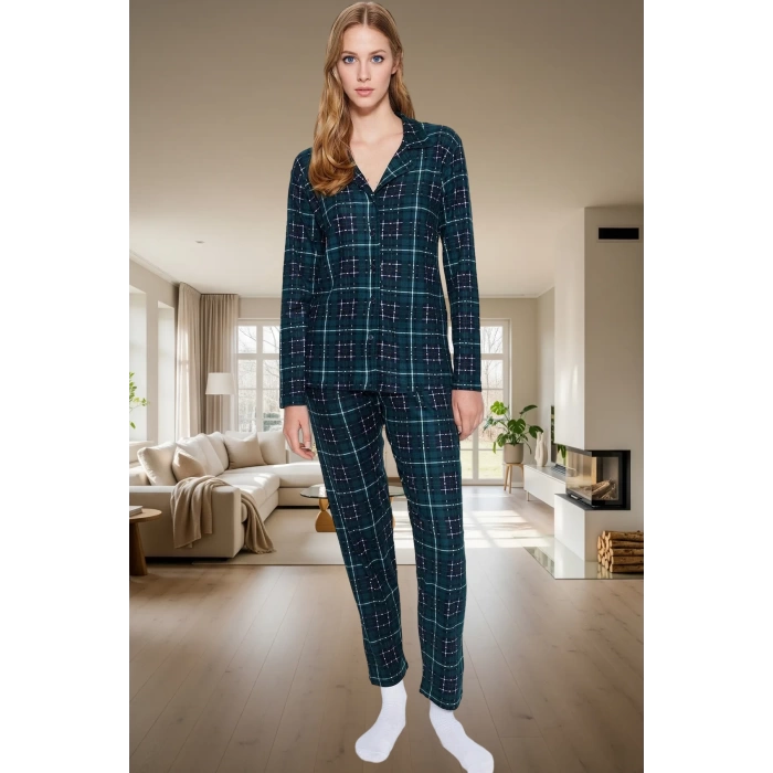 Kadın Kışlık Ekose Pijama Takımı Regular Kalıp Uzun Kollu  Polyester Mükemmel Uyum Seçkin Malzeme