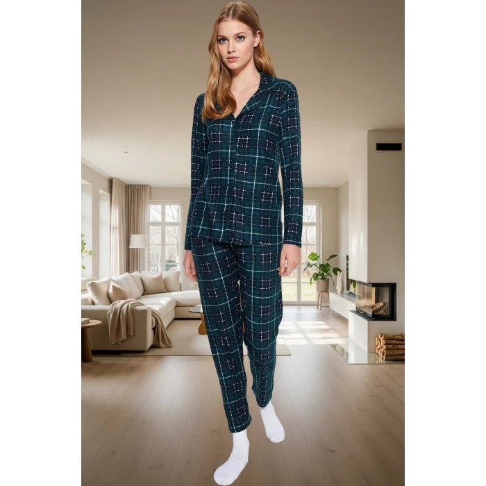 Kadın Kışlık Ekose Pijama Takımı Regular Kalıp Uzun Kollu  Polyester Mükemmel Uyum Seçkin Malzeme