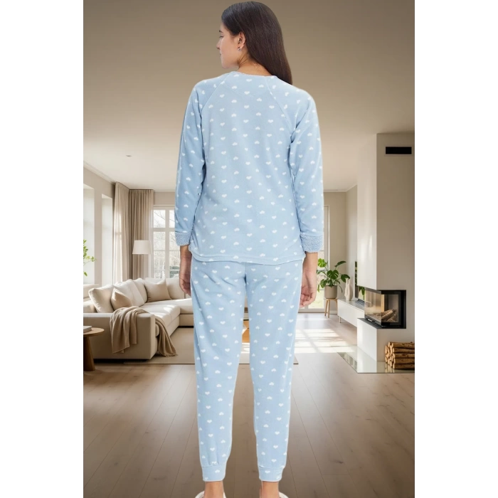 Kadın Kışlık Kalpli Polar Pijama Takımı Rahat Uyku Seti 3lü Profesyonel Görünüm Özel Tasarım