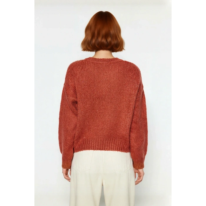 Kadın Kışlık Oversize Basic Triko Kazak Bisiklet Yaka Düşük Kollu Rahat ve Şık Günlük Stil