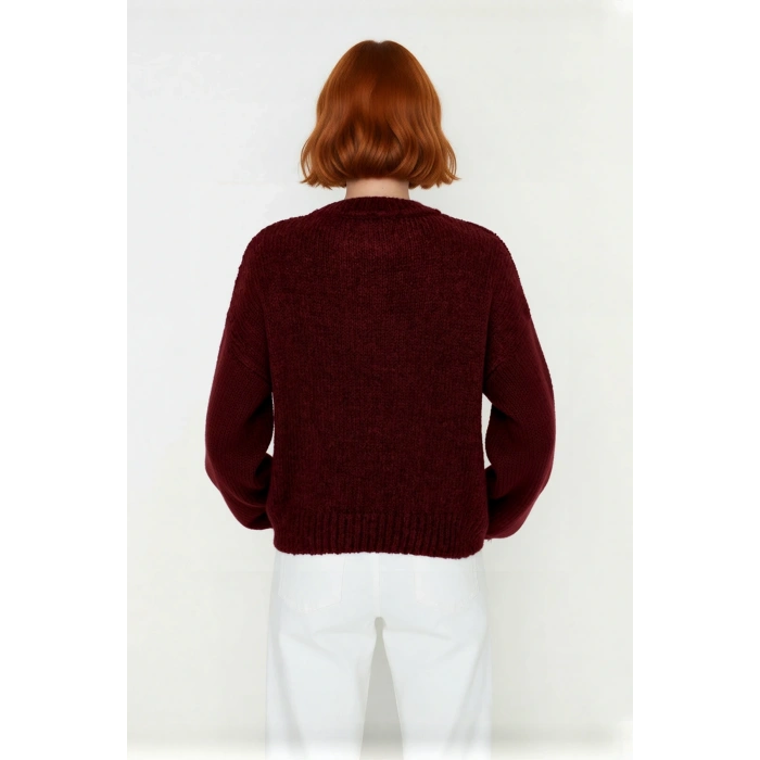 Kadın Kışlık Oversize Basic Triko Kazak Bisiklet Yaka Düşük Kollu Rahat ve Şık Günlük Stil