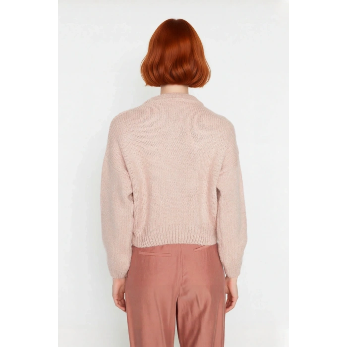 Kadın Kışlık Oversize Basic Triko Kazak Bisiklet Yaka Düşük Kollu Rahat ve Şık Günlük Stil