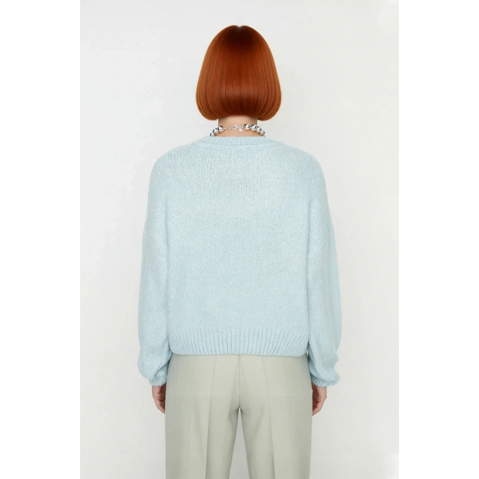 Kadın Kışlık Oversize Basic Triko Kazak Bisiklet Yaka Düşük Kollu Rahat ve Şık Günlük Stil