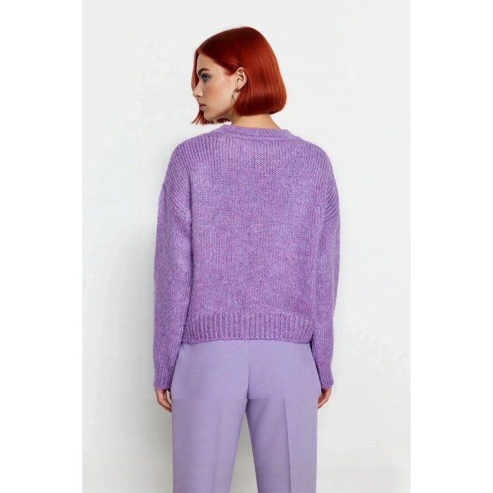 Kadın Kışlık Oversize Basic Triko Kazak Bisiklet Yaka Düşük Kollu Rahat ve Şık Günlük Stil