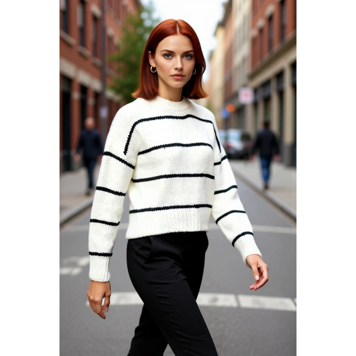 Kadın Kışlık Oversize Basic Triko Kazak Bisiklet Yaka Düşük Kollu Rahat ve Şık Günlük Stil