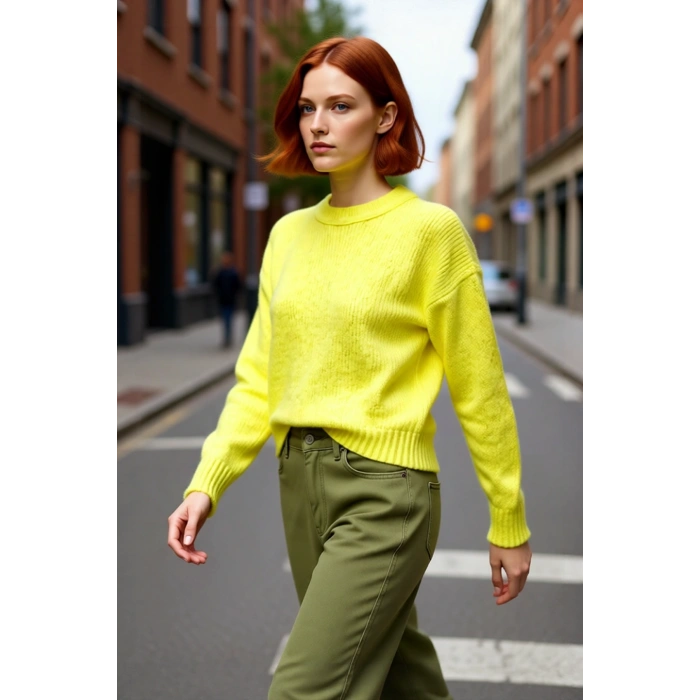 Kadın Kışlık Oversize Basic Triko Kazak Bisiklet Yaka Düşük Kollu Rahat ve Şık Günlük Stil