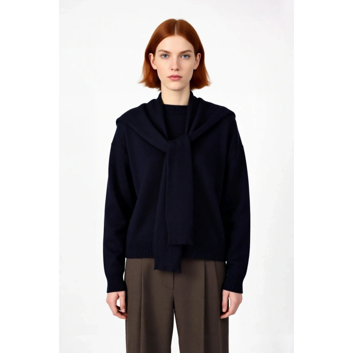 Kadın Kışlık Oversize Kalıp Düşük Kol Bisiklet Yaka Triko Kazak Günlük Şıklık Sunan Rahat Tasarım