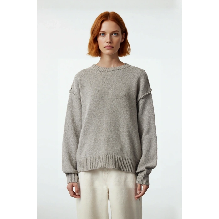 Kadın Kışlık Oversize Kazak Basic Triko Modeli Bisiklet Yaka Uzun Kollu Günlük Şıklık Kaliteli