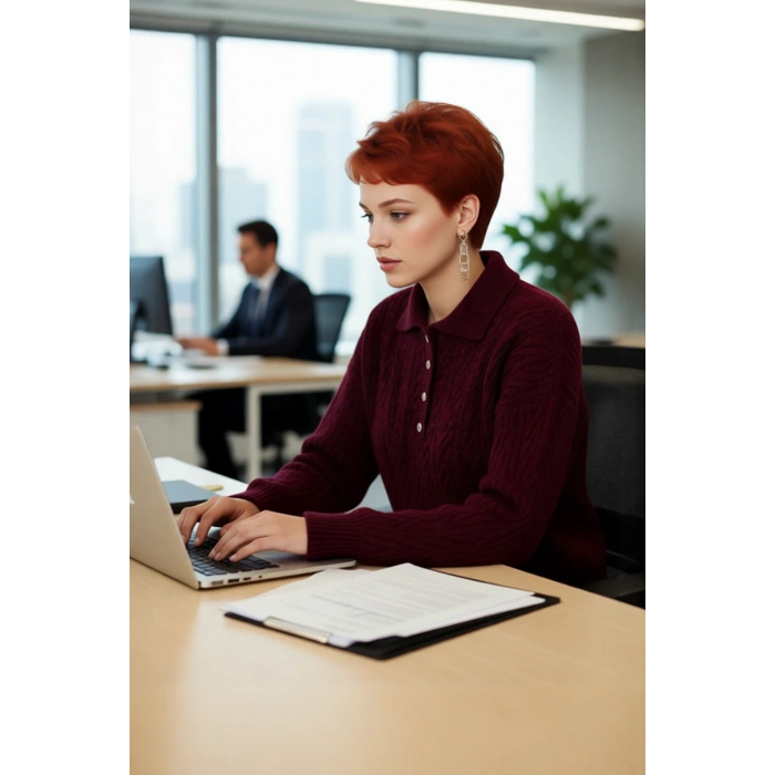 Kadın Kışlık Oversize Polo Yaka Saç Örgü Triko Kazak Düşük Uzun Kollu Basic Rahat Tasarım Kaliteli