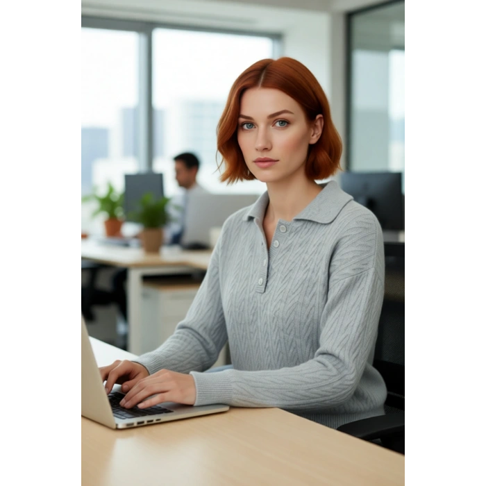 Kadın Kışlık Oversize Polo Yaka Saç Örgü Triko Kazak Düşük Uzun Kollu Basic Rahat Tasarım Kaliteli