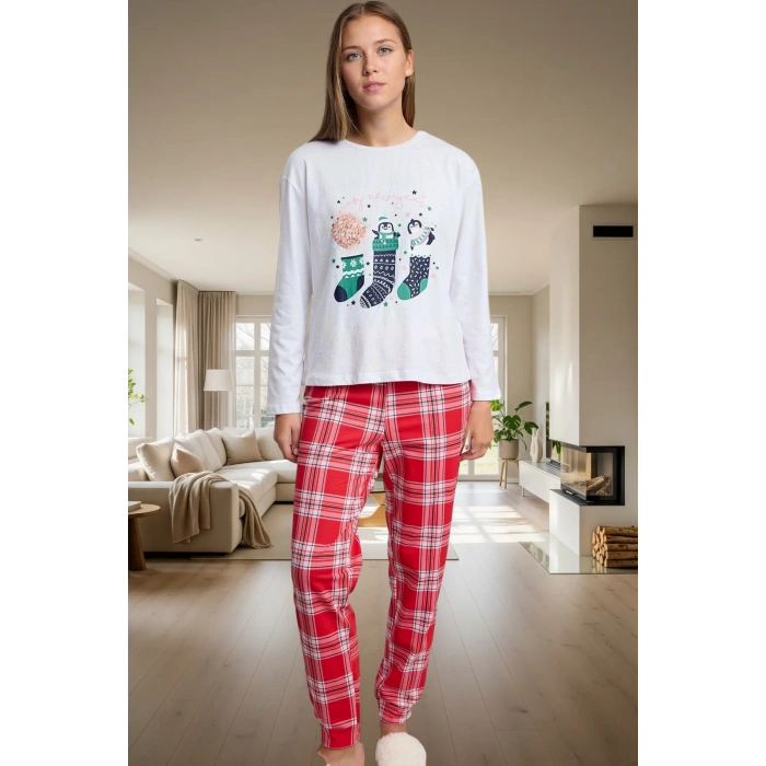 Kadın Kışlık Pijama Takımı %100 Pamuk Regular Kalıp Rahat Uyku Trend Tasarım Konforlu Kesim