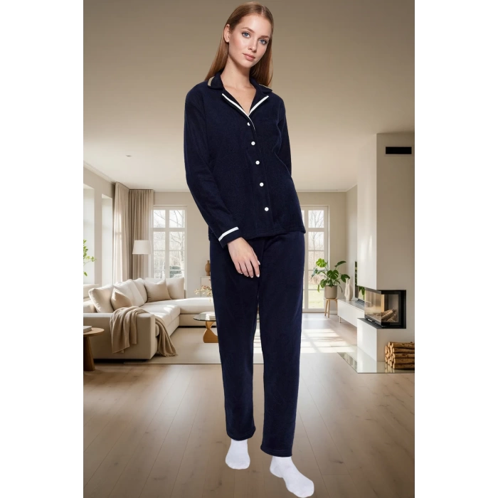 Kadın Kışlık Polar Örme Pijama Takımı Uyku Bantlı Fitted Kalıp Mükemmel Uyum Premium Kalite