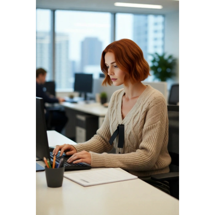 Kadın Kışlık Triko Kazak Regular Kalıp V Yaka Saç Örgü Düşük Kol Crop Fiyonk Detaylı Tasarım