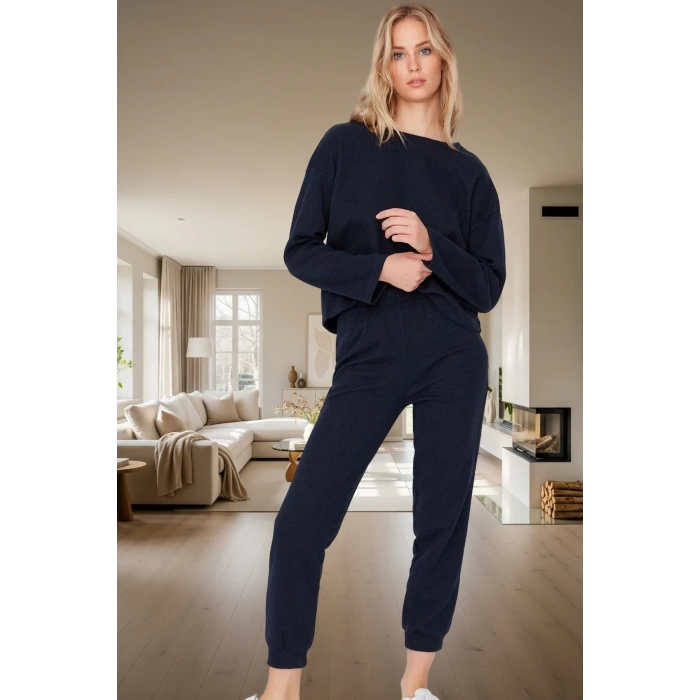 Kadın Kışlık Waffle Kumaş Pijama Takımı Regular Kalıp Pamuklu 2li Set Konforlu Kesim