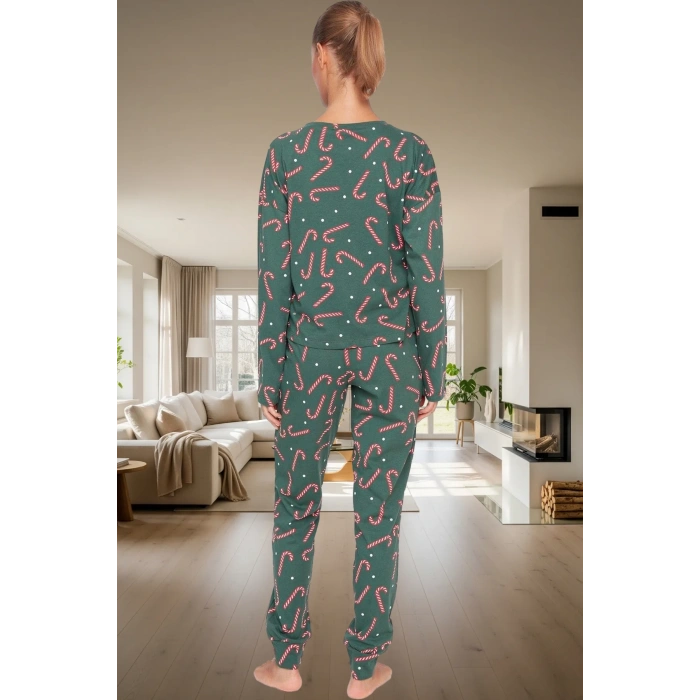 Kadın Kışlık Yılbaşı Baskılı Pamuklu Pijama Takımı Rahat Kullanım Günlük İçin
