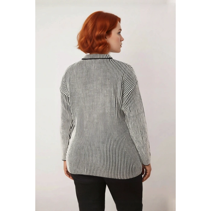 Kadın Klasik Bisiklet Yaka Regular Kalıp Çizgili Fitilli Triko Kazak Günlük Şıklık İçin Mükemmel