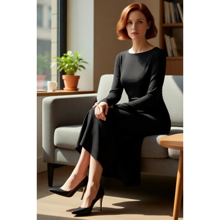 Kadın Klasik Kesim Örme Midi Elbise Standart Uzun Kollu Dantelli Şık Davetlerin Gözdesi. Kaliteli