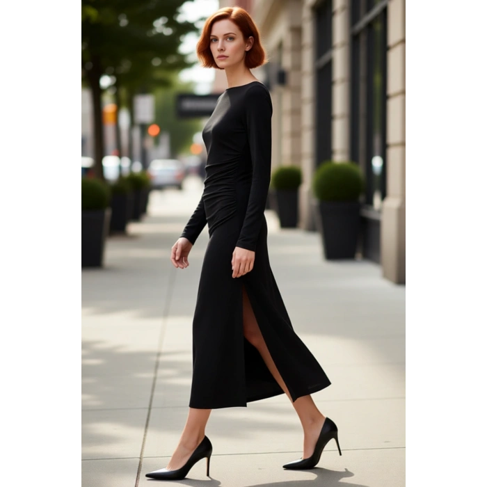 Kadın Klasik Kesim Örme Midi Elbise Standart Uzun Kollu Dantelli Şık Davetlerin Gözdesi. Kaliteli