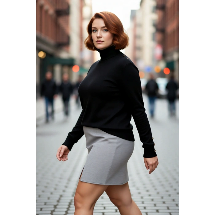 Kadın Klasik Siyah Balıkçı Yaka Basic Triko Kazak Uzun Kollu Düğme Detayıyla Günlük Şıklık