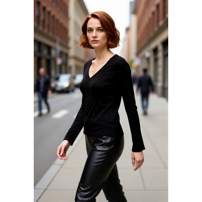 Kadın Klasik Siyah V Yaka Triko Kazak Basic Stil ile Kombinleri Güçlendiren Konforlu Ürün Kaliteli