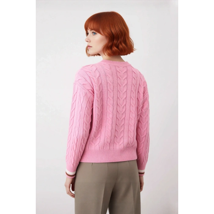 Kadın Kolej Stil Saç Örgülü V Yaka Triko Kazak Regular Kalıp Rahat Şık Günlük Kombinler İçin