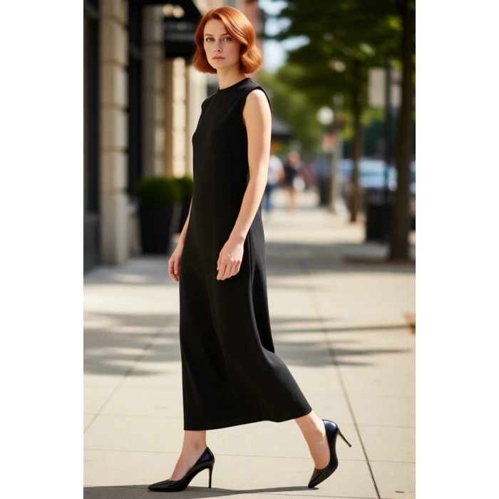 Kadın Kolsuz A Kesim Maxi Elbise Vatka Detaylı Yüzde Yüz Pamuk Örme Yazlık Günlük Şık Tasarım