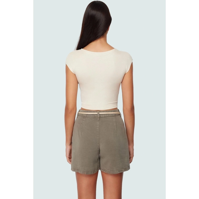 Kadın Kolsuz Örme Bluz Renk Basic Fitted Crop Bisiklet Yaka Konforlu Kesim Özel Tasarım